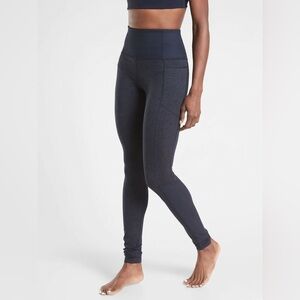 Athleta Exhale Stash Pocket Heel Tight Size S Cozy Active Yoga SoftLuxe Navy